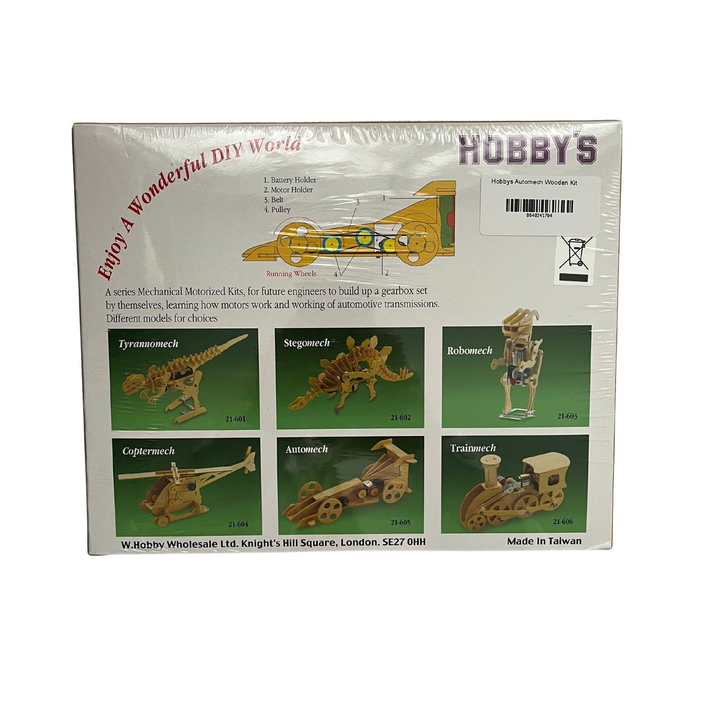 Hobby's motorized mechanical wooden model car kit