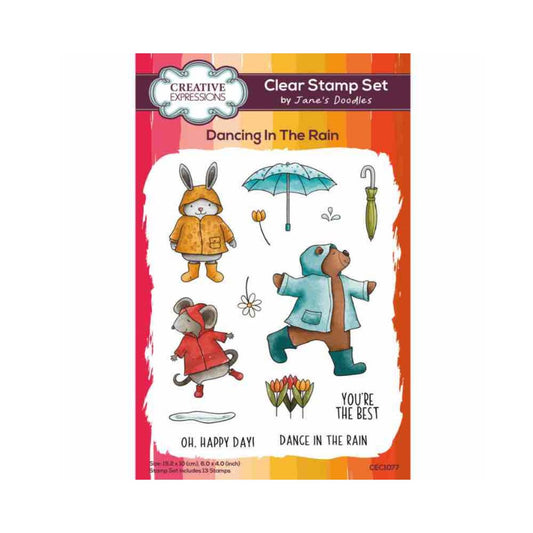 Jane's Doodles Dancing In The Rain Clear Stamp Set