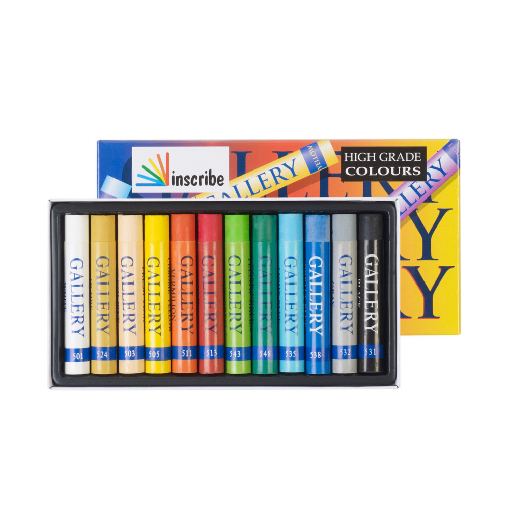 Inscribe Gallery oil pastels. 12 colours in open box.