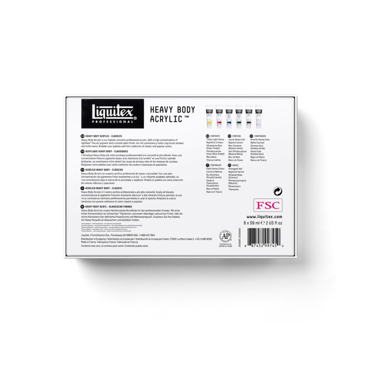 Liquitex heavy body acrylic paint sent 6 x 59ml tubes