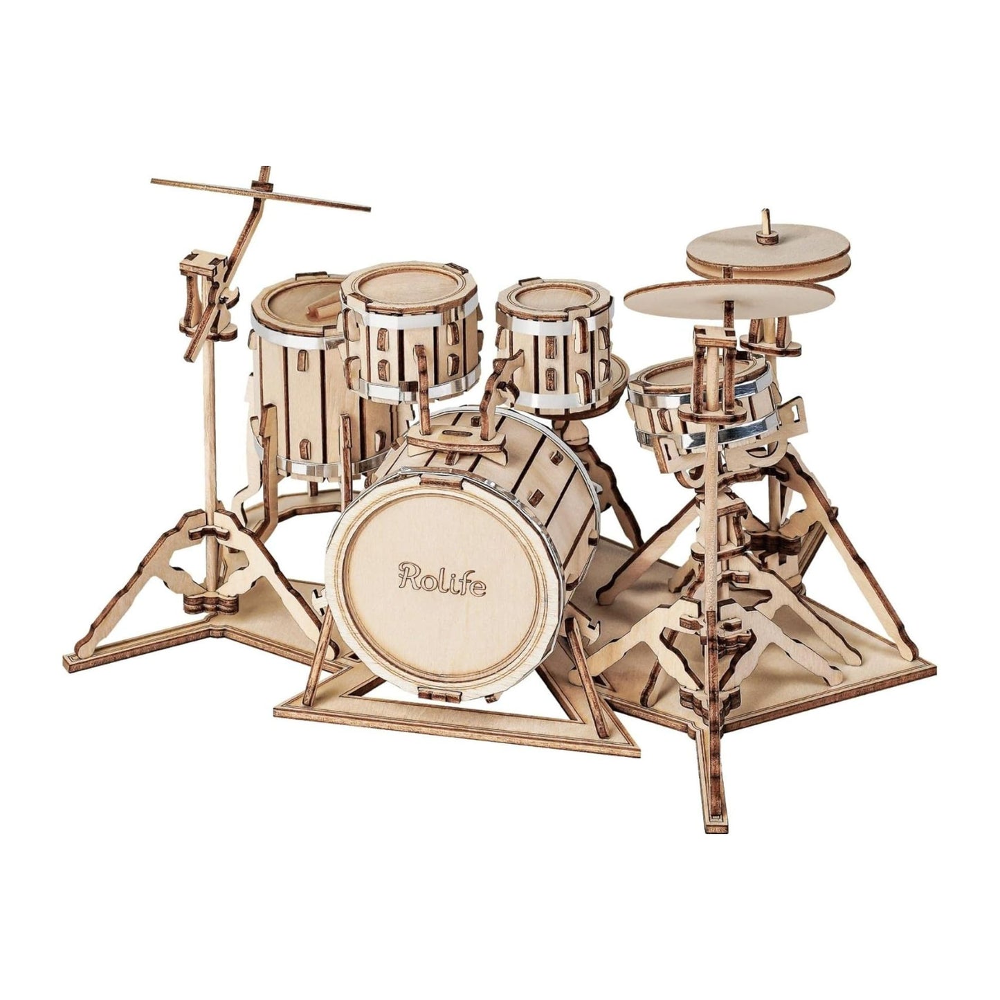 Rolife 3D wooden puzzle drum kit completed model