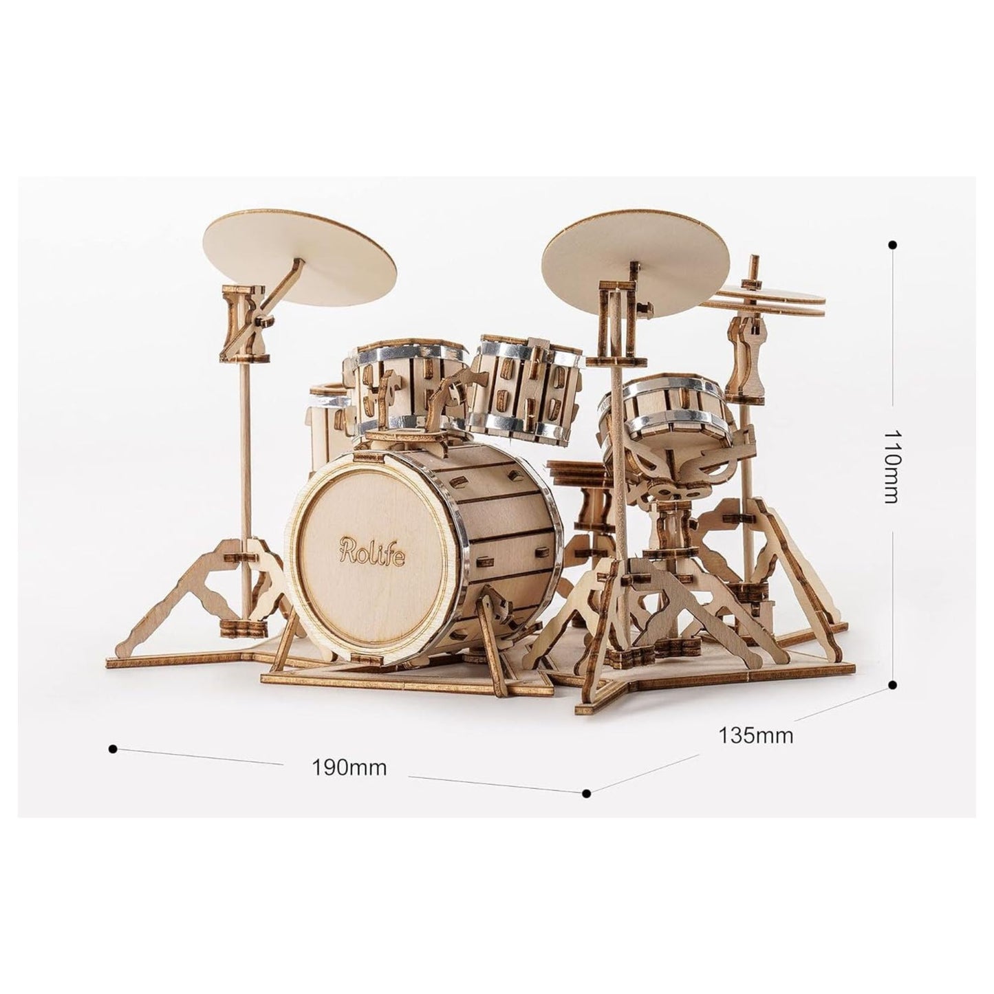 Rolife 3D wooden puzzle drum kit dimensions