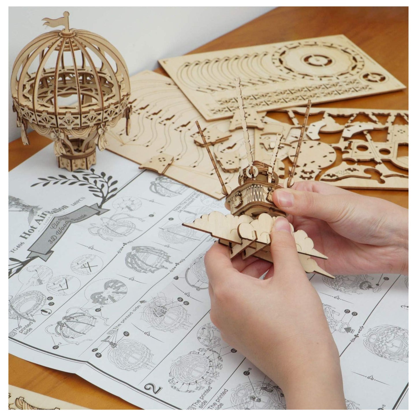 Rolife 3D wooden puzzle hot air balloon product in use