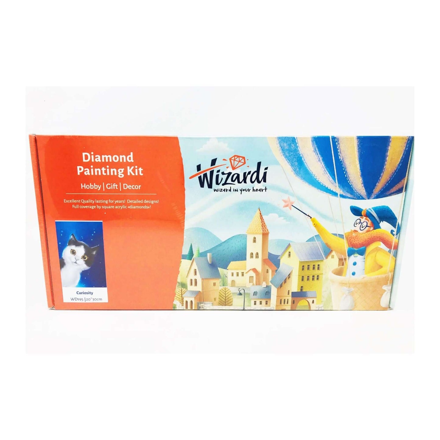 Diamond painting kit Curiosity cat front of box