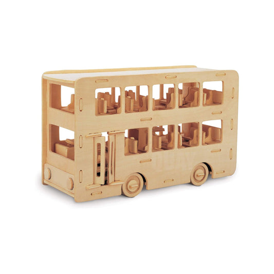 Double decker bus wooden model built from Quay woodcraft construction kit