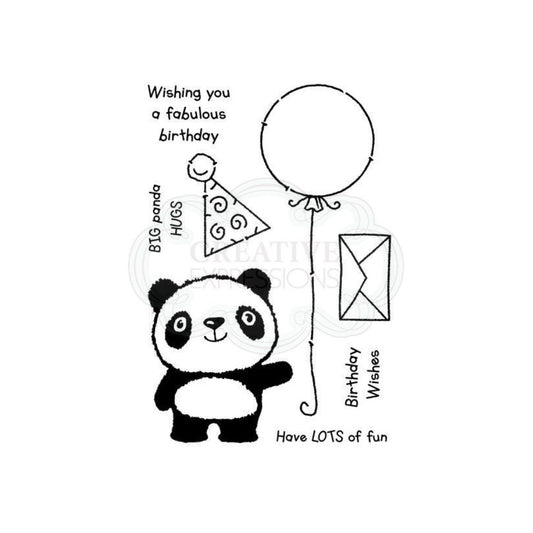 Clear stamp set of a panda with birthday elements