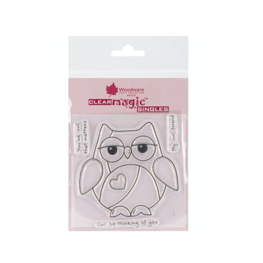 Woodware Clear Magic Singles stamp with owl design and sentiments