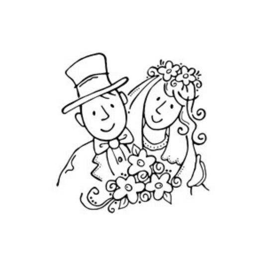 Clear stamp of a couple getting married with flowers