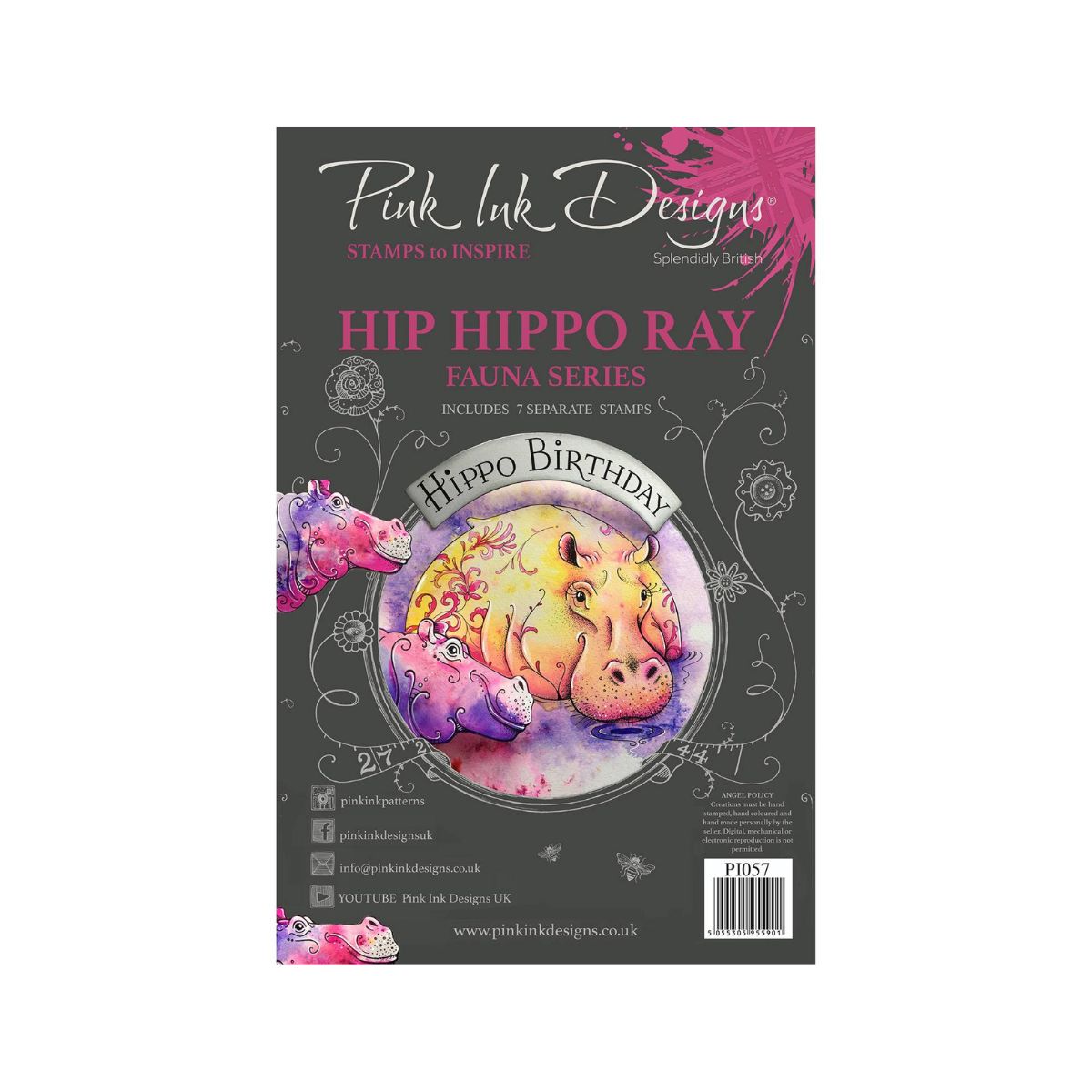pink ink designs hip hippo ray stamp