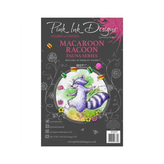 pink ink designs clear stamp set macaroon racoon