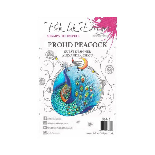 pink ink designs proud peacock stamp