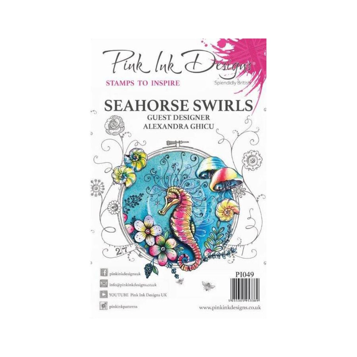 pink ink designs seahorse swirls stamp
