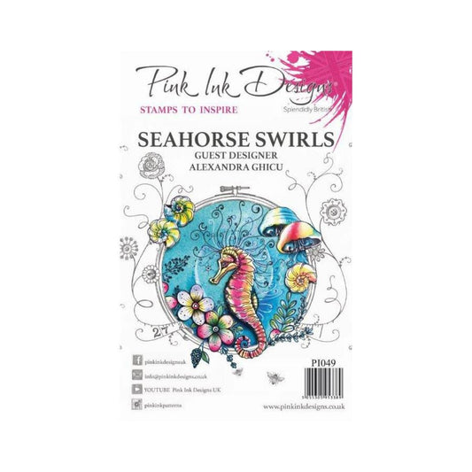 pink ink designs seahorse swirls stamp