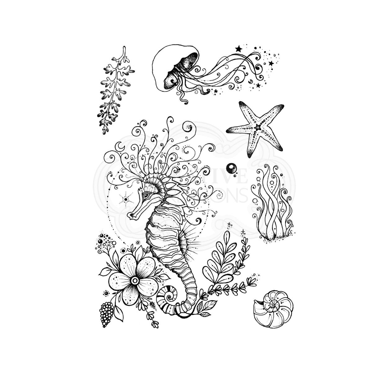 pink ink designs seahorse swirls clear stamp