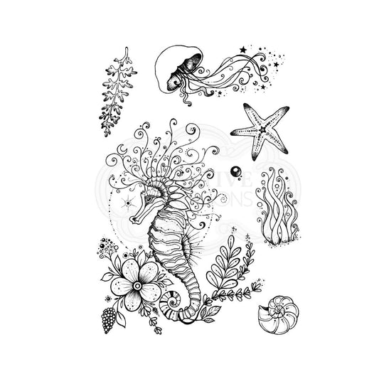pink ink designs seahorse swirls clear stamp