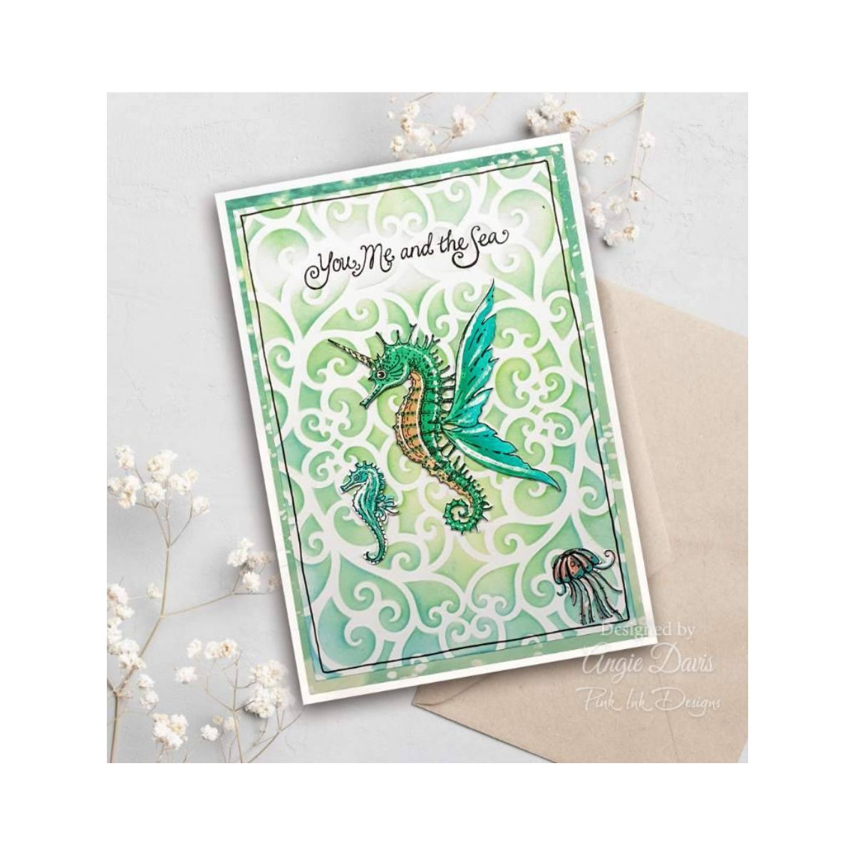 pink ink designs seahorse swirls sample card