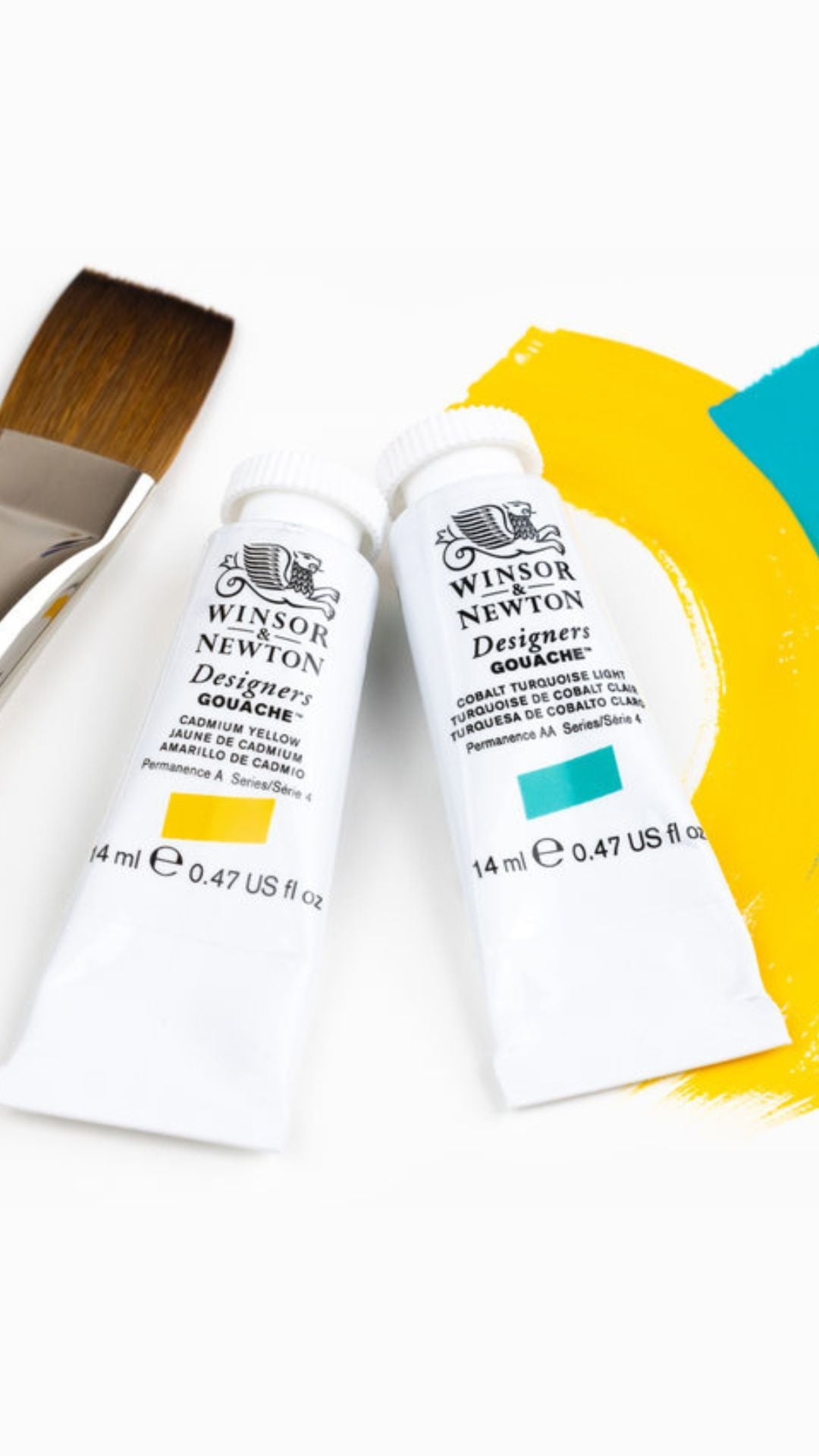 Winsor & Newton Designers Gouache cadmium yellow and cobalt turquoise