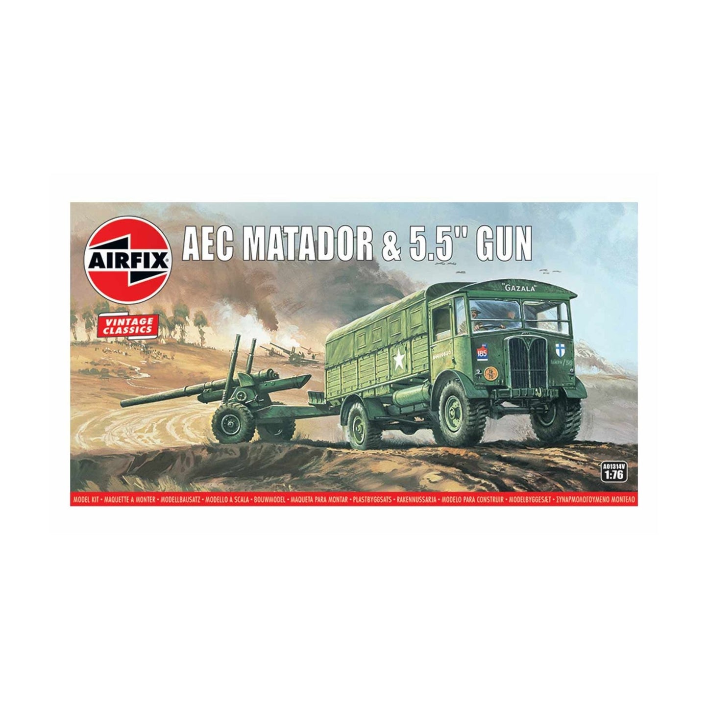 Airfix AEC Matador and 5.5” gun plastic model kit