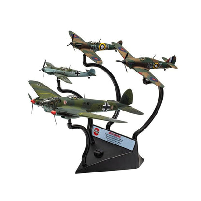 Airfix Battle of Britain model aeroplanes finished and displayed on an Airfix display stand. 