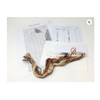 Contents of kitten cross stitch kit designed by Bree Merryn