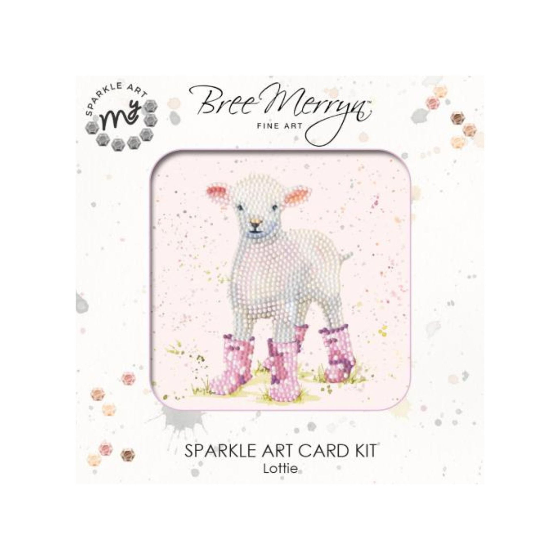 A cute lamb wearing pink welly boots. Diamond art card kit by Bree Merryn.