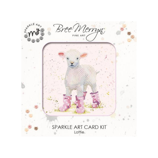 A cute lamb wearing pink welly boots. Diamond art card kit by Bree Merryn.