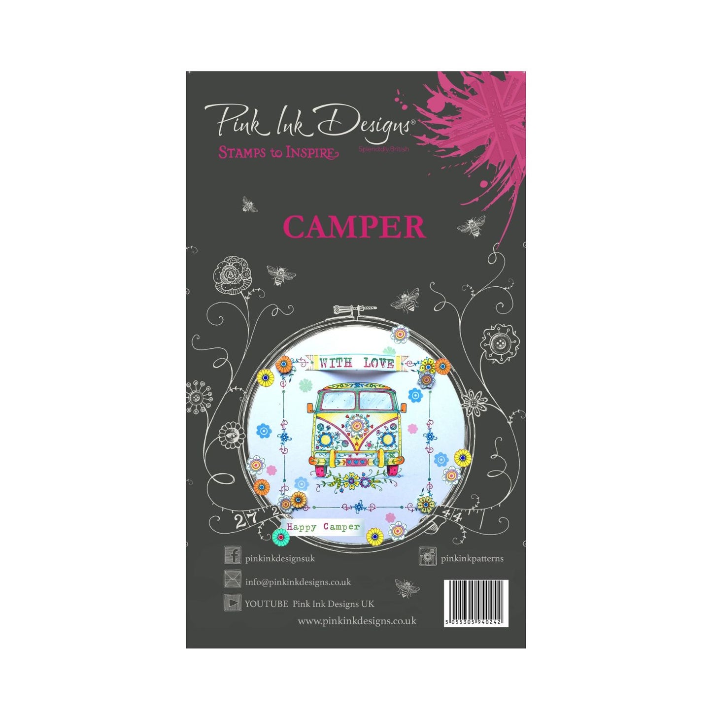 Pink Ink Designers campervan clear stamp set - front