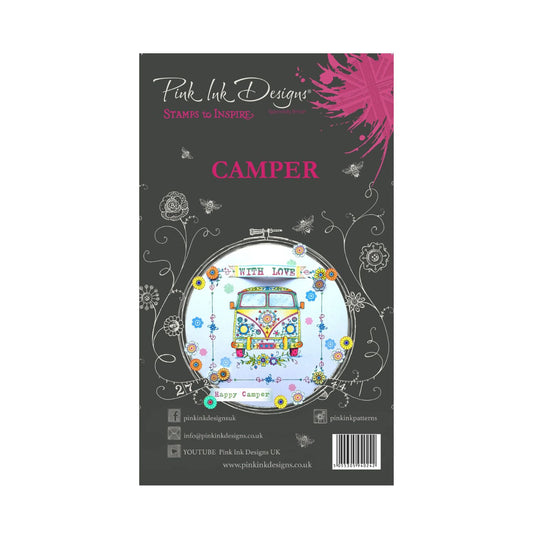 Pink Ink Designers campervan clear stamp set - front