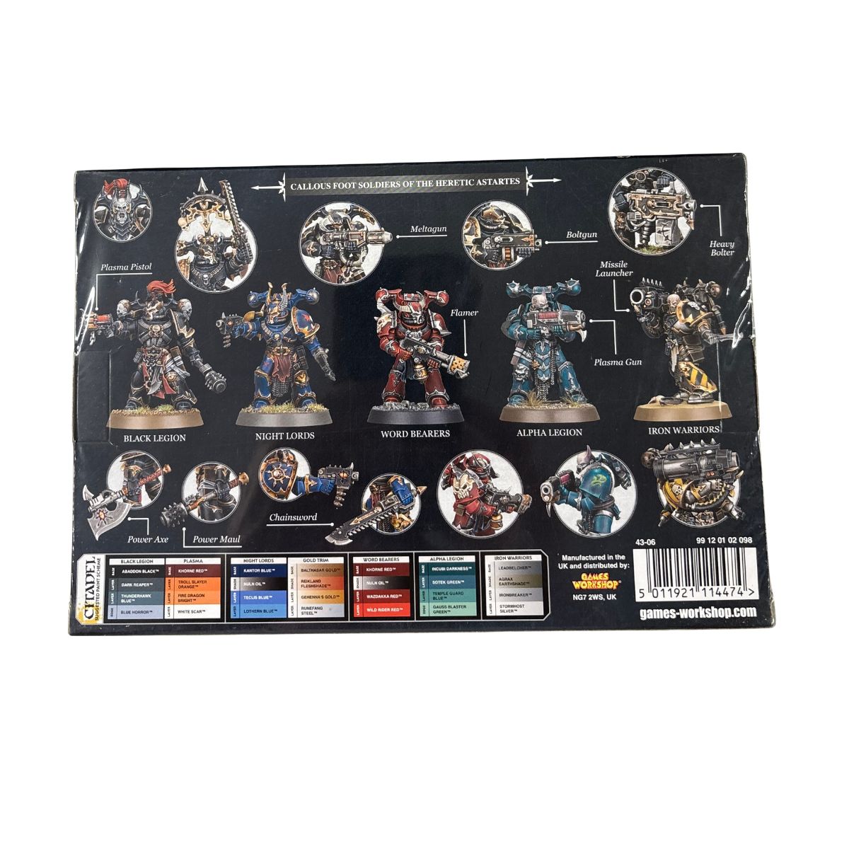 Back of Warhammer 40,000 Chaos Space Marines in old style box. 