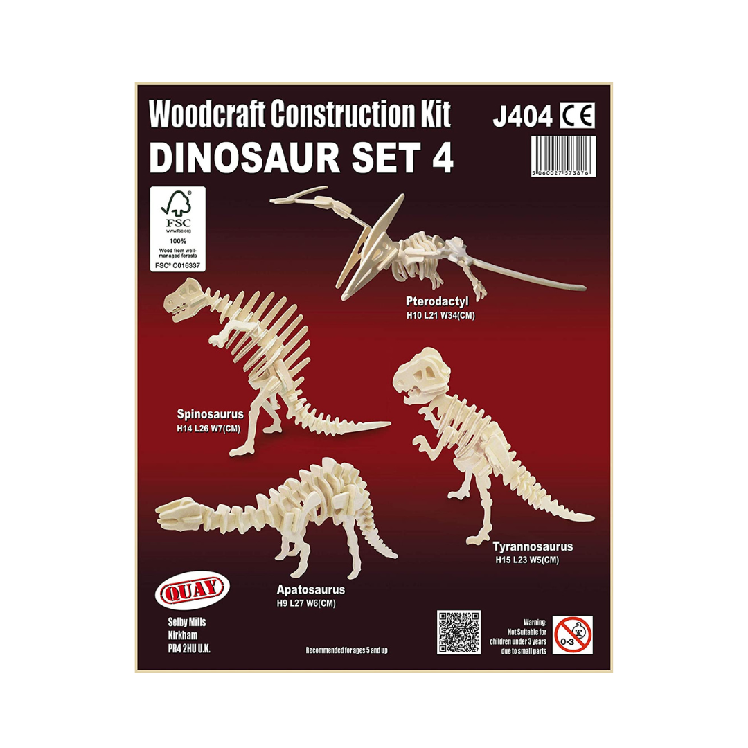 Quay Set Dinosauri 2 Woodcraft Kit Di Costruzione In Legno FSC - 4 Dinosauri Pretagliati Da Montare