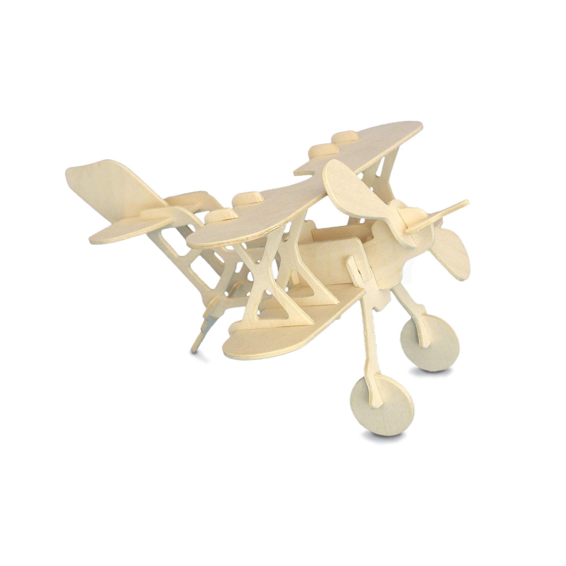 Wooden bi-plane aeroplane model built from woodcraft construction kit