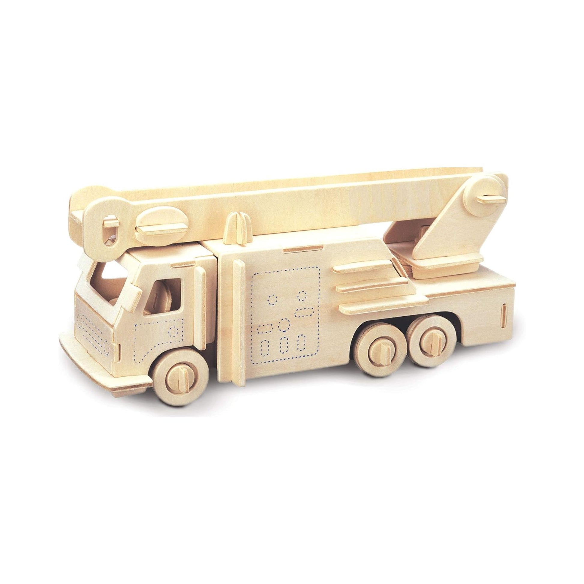 Wooden fire engine model built from Quay woodcraft construction kit