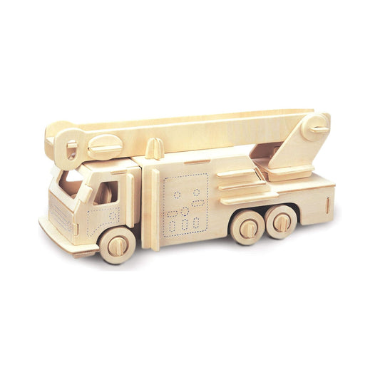 Wooden fire engine model built from Quay woodcraft construction kit