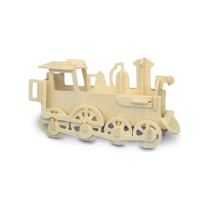 Wooden model locomotive train built from woodcraft construction kit