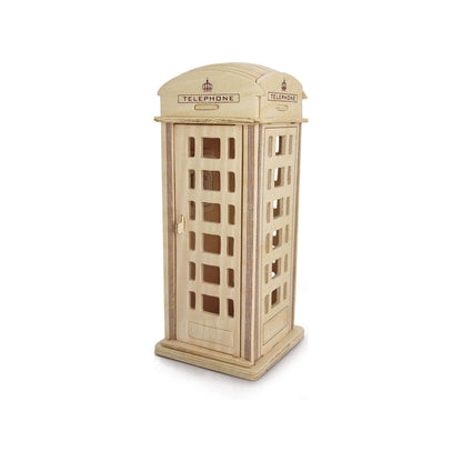 Wooden phone box built from woodcraft construction kit