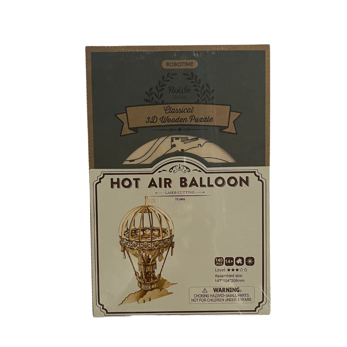 Rolife 3D Wooden Puzzle Hot Air Balloon Model package