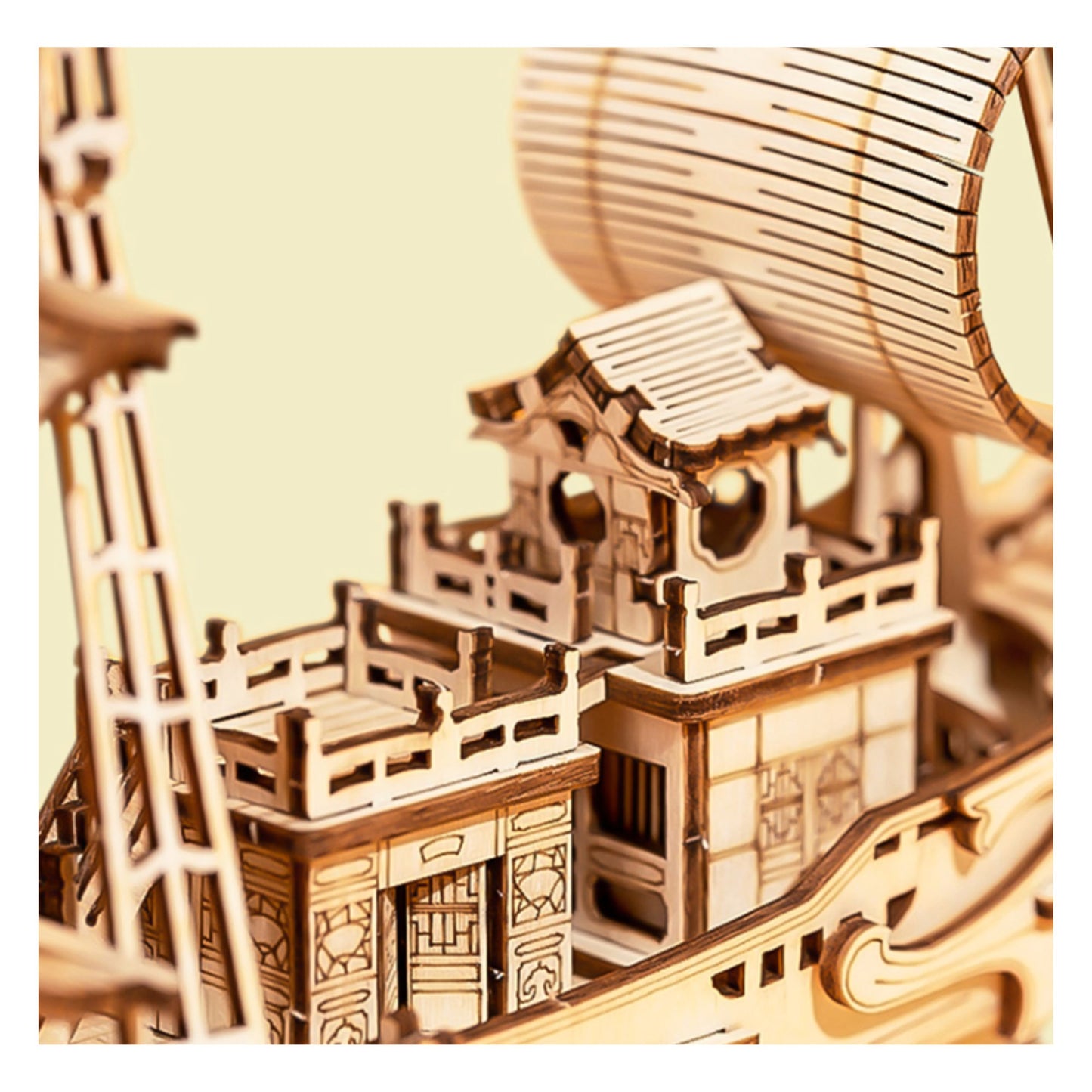 Rolife 3D wooden puzzle Japanese diplomatic ship close up of details