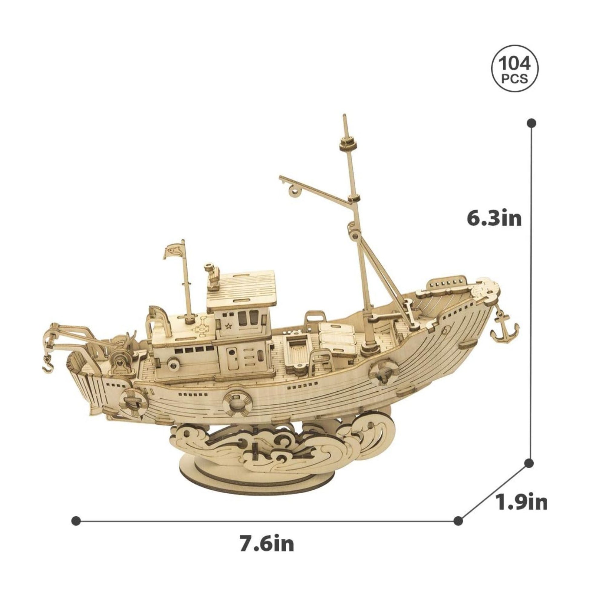 Rolife 3D wooden puzzle fishing ship dimensions