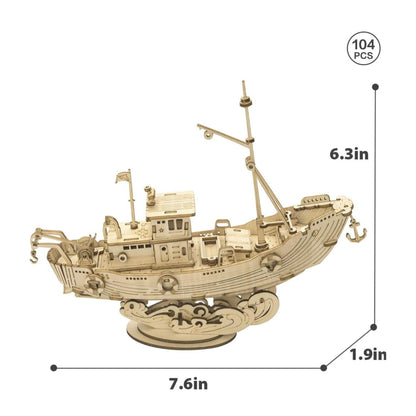 Rolife 3D wooden puzzle fishing ship dimensions