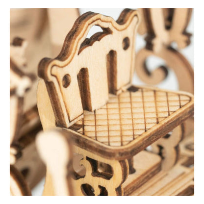 Rolife 3D wooden puzzle pumpkin cart close up of seat