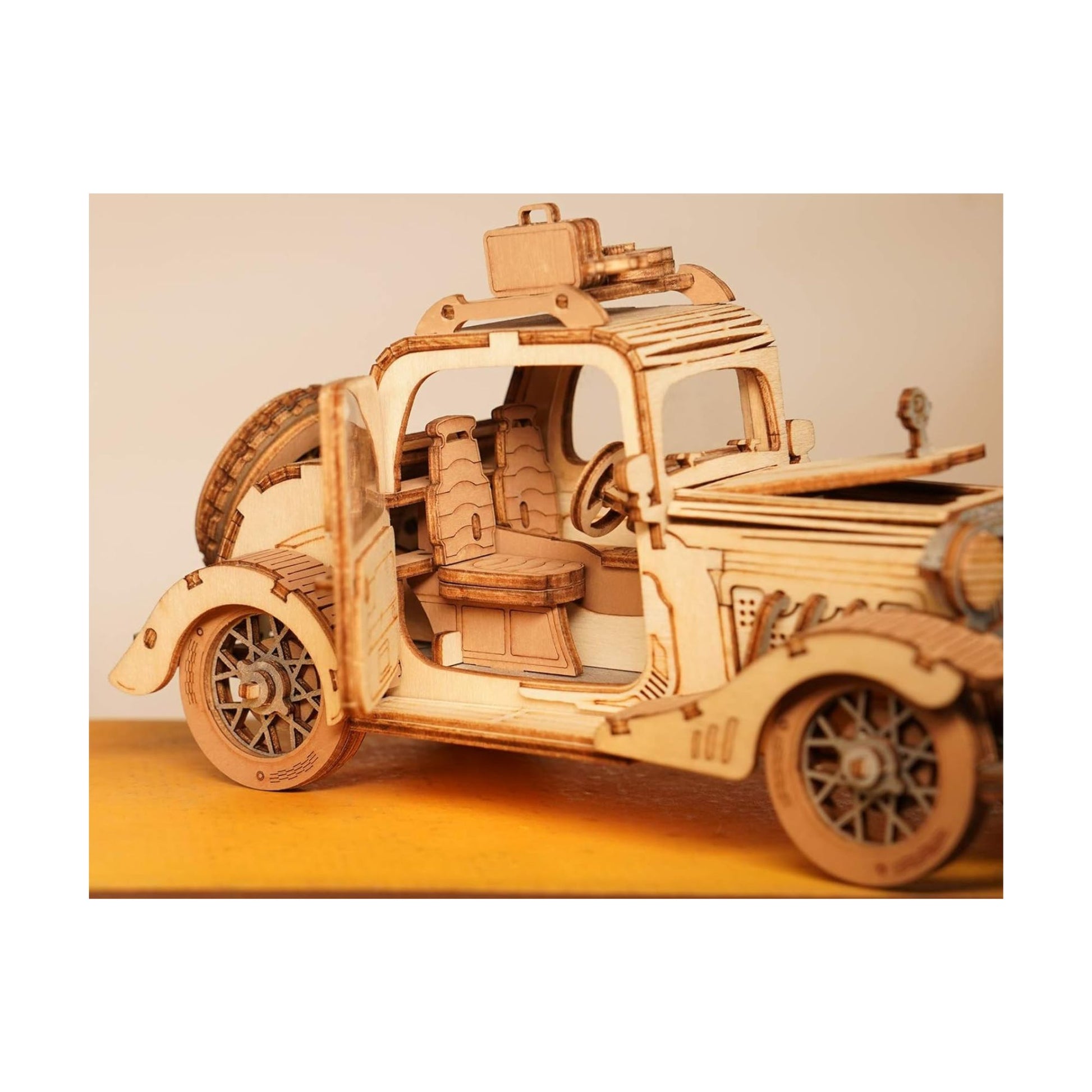 Rolife 3D wooden puzzle vintage car close up of details
