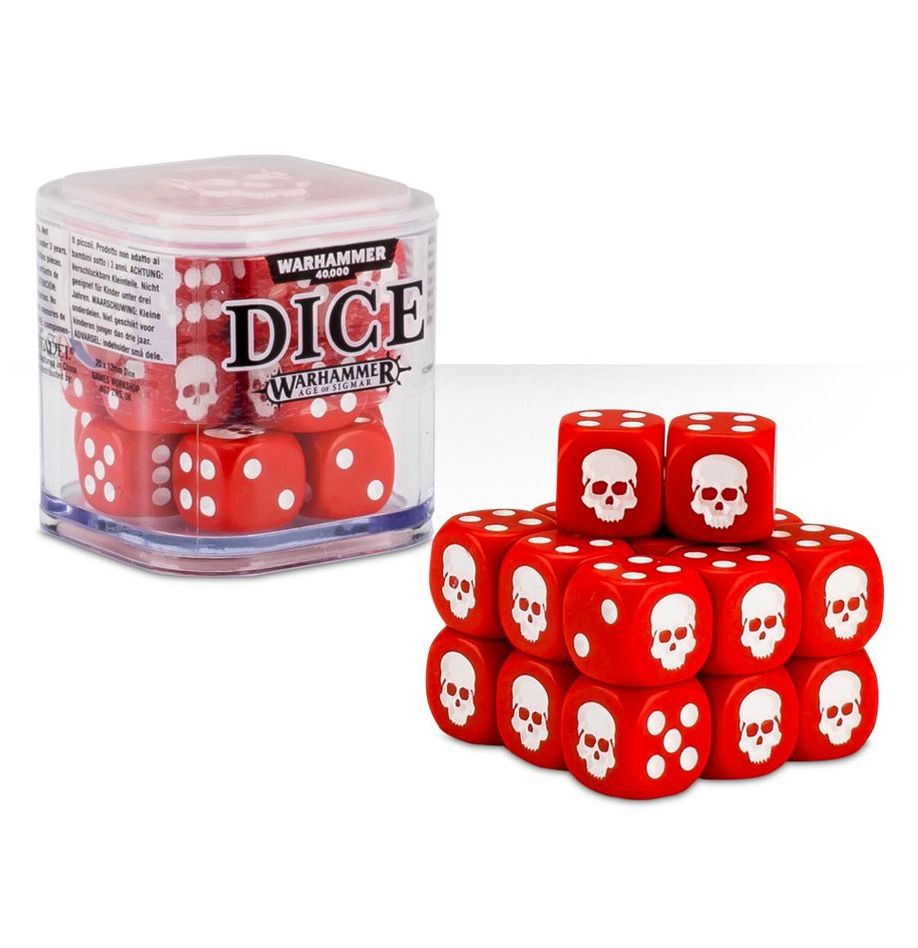 Red Warhammer dice set and storage cube