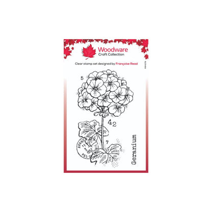 Woodware Craft Collection clear stamp set with geranium design 