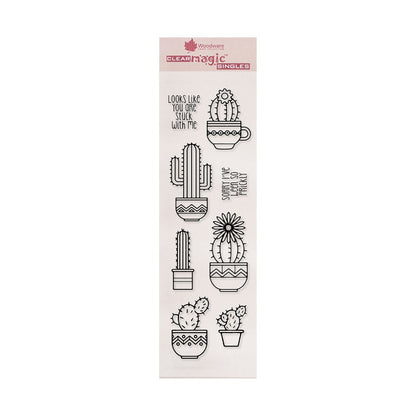 Sheet of clear stamps with cactus designs from Woodware